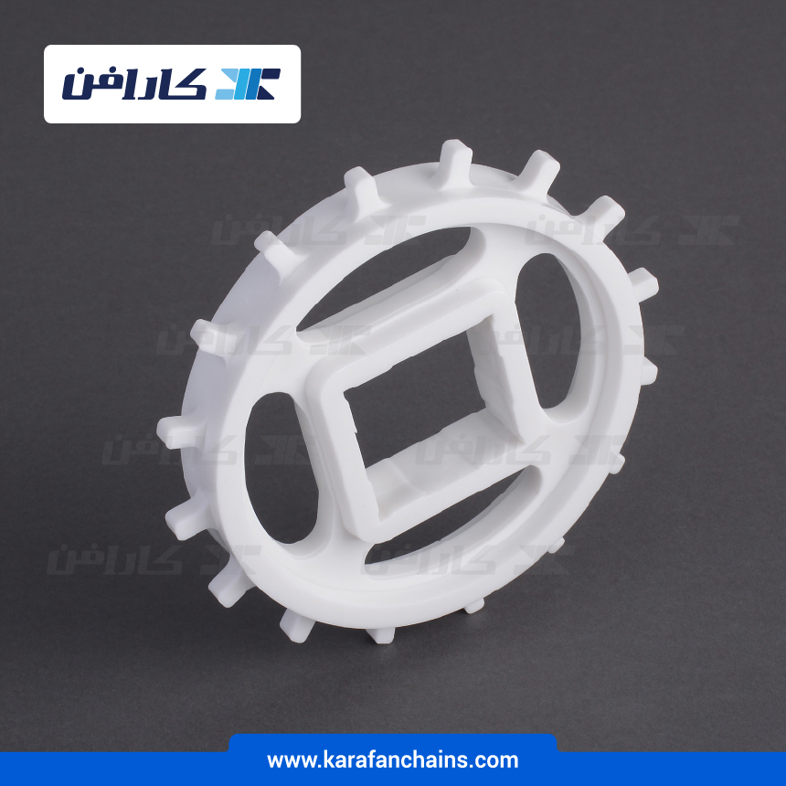 چرخ زنجیر گام 1 اینچ 16 دندانه، قطر 127 میلیمتر با سوراخ 40x40 میلیمتر و ضخامت دنده 6 میلیمتر