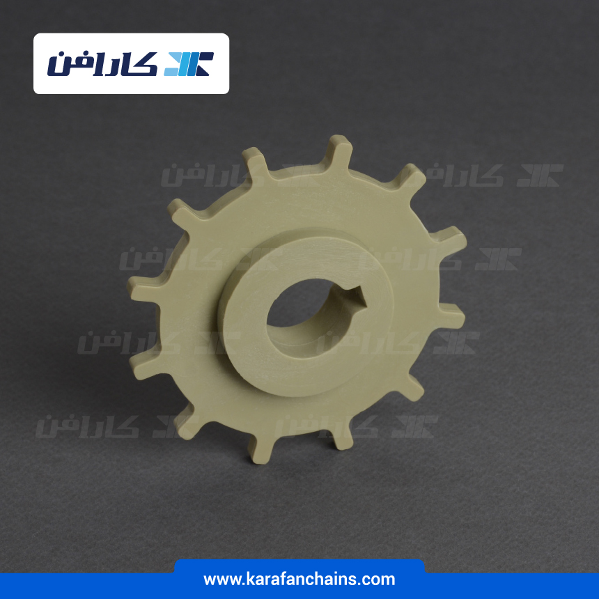 چرخ زنجیر گام 1 اینچ 12 دندانه، قطر 97 میلیمتر با سوراخ قطر 25 میلیمتر و ضخامت دنده 6 میلیمتر