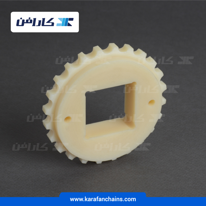 چرخ زنجیر گام 1/2 اینچ 24 دندانه، قطر 97 میلیمتر با سوراخ 40x40 میلیمتر و ضخامت دنده 8 میلیمتر