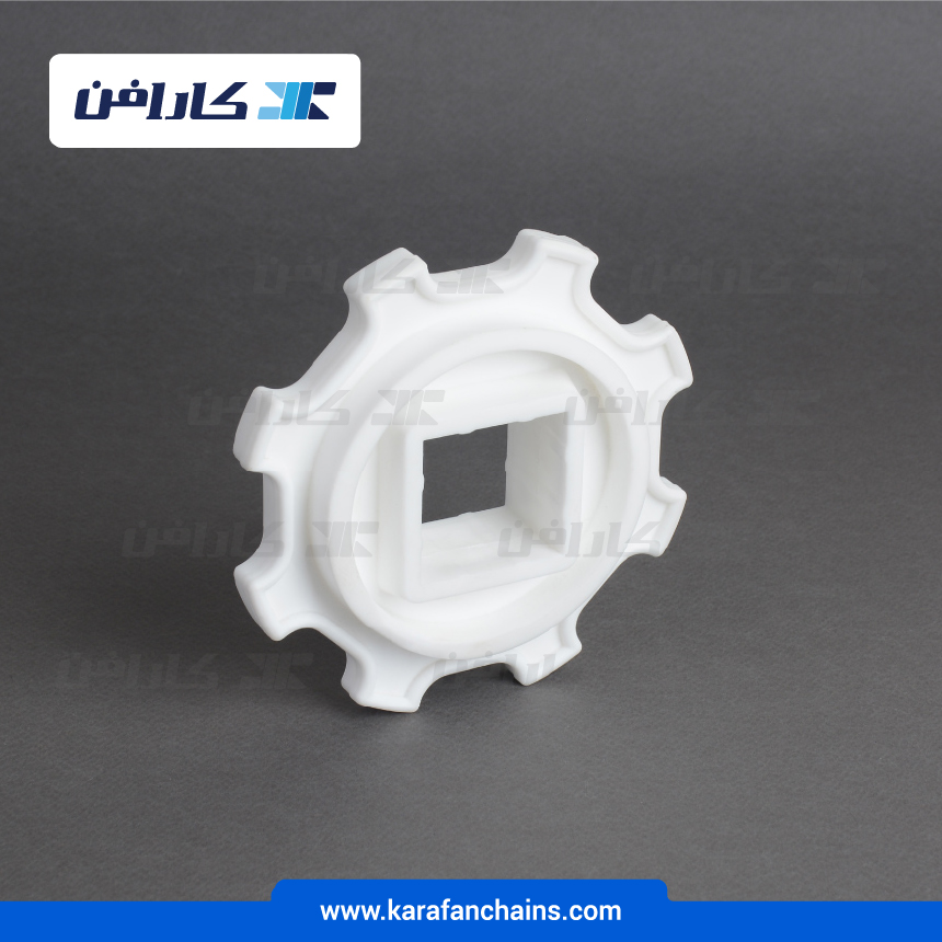 چرخ زنجیر گام 2 اینچ 8 دندانه، قطر 127 میلیمتر با سوراخ 40x40 میلیمتر و ضخامت دنده 12 میلیمتر