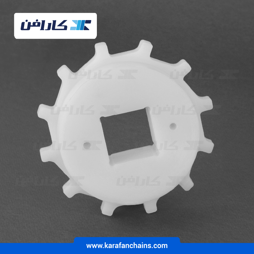چرخ زنجیر گام 1.5 اینچ 12 دندانه، قطر 145 میلیمتر با سوراخ 40×40 میلیمتر و ضخامت دنده 10 میلیمتر