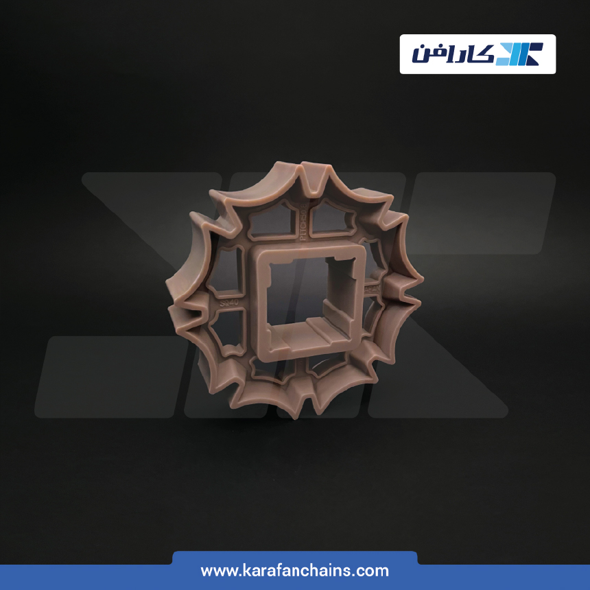 چرخ زنجیر گام 2 اینچ 8دندانه، قطر 125 میلیمتر با سوراخ 40×40 میلیمتر و ضخامت دنده 30 میلیمتر(تیپV)