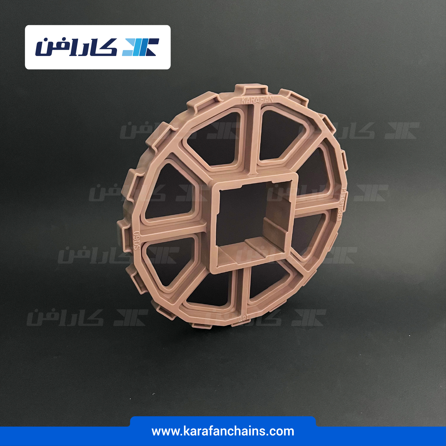 چرخ زنجیر گام 1.5 اینچ . 16دندانه . قطر 195 میلیمتر با سوراخ 60X60 و ضخامت دنده 12 میلیمتر
