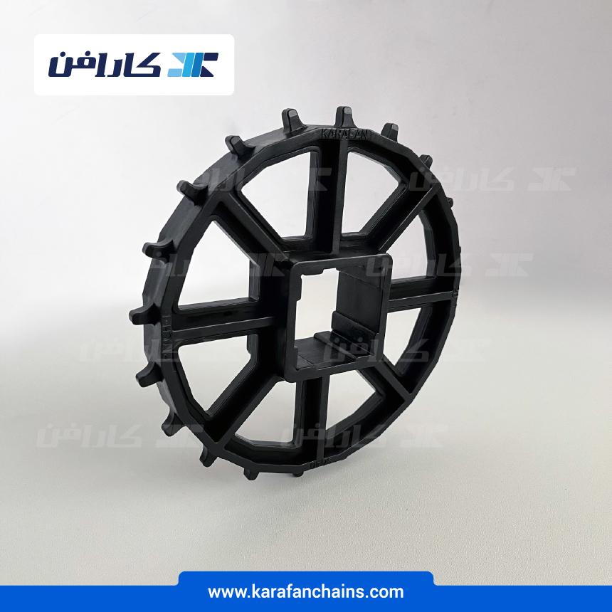 چرخ زنجیر گام 1 اینچ 20 دندانه، قطر 162 میلیمتر با سوراخ 40x40 میلیمتر و ضخامت 6 میلیمتر