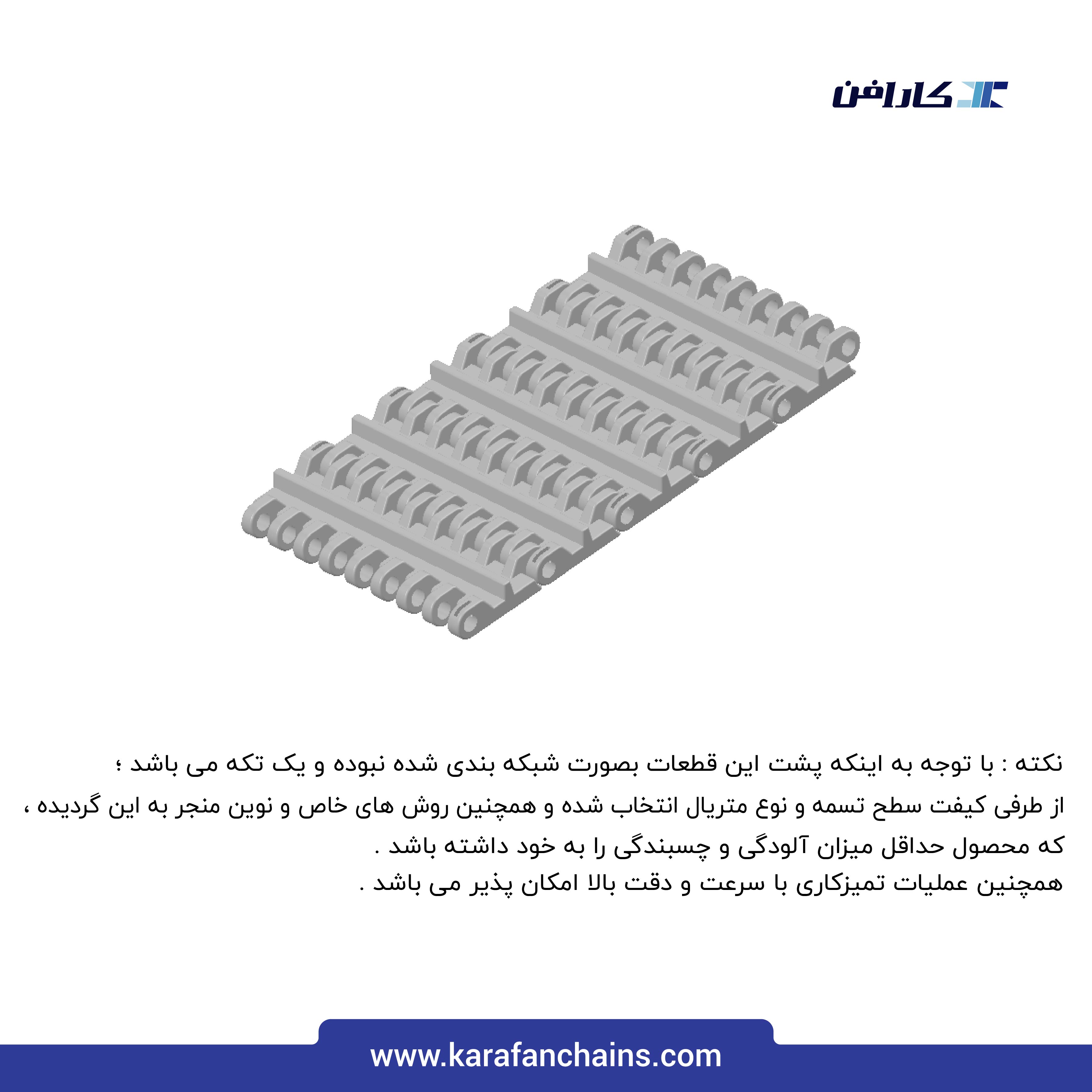 تسمه مدولار حرکت مستقیم گام 2 اینچ با تیغه بالابرنده و بدون گذر ( با قابلیت تمیز شوندگی بالا )