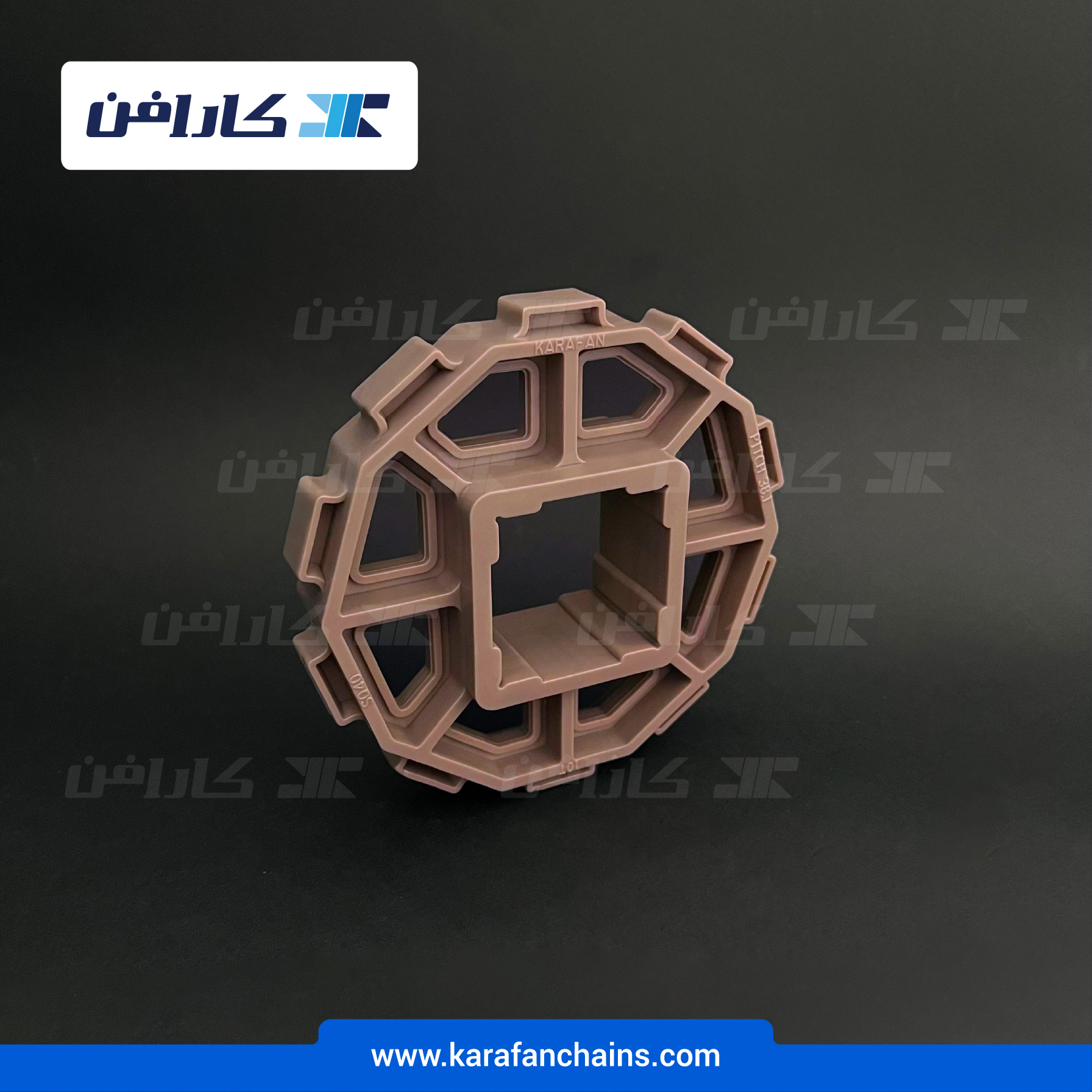 چرخ زنجیر گام 1.5 اینچ . 10دندانه . قطر 123 میلیمتر با سوراخ 40X40 و ضخامت دنده 12 میلیمتر در کارافن
