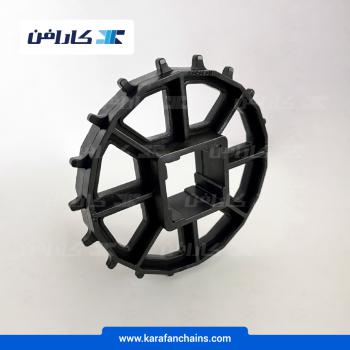 چرخ زنجیر گام 1 اینچ 18 دندانه، قطر 146 میلیمتر با سوراخ 40x40 میلیمتر و ضخامت 6 میلیمتر در کارافن